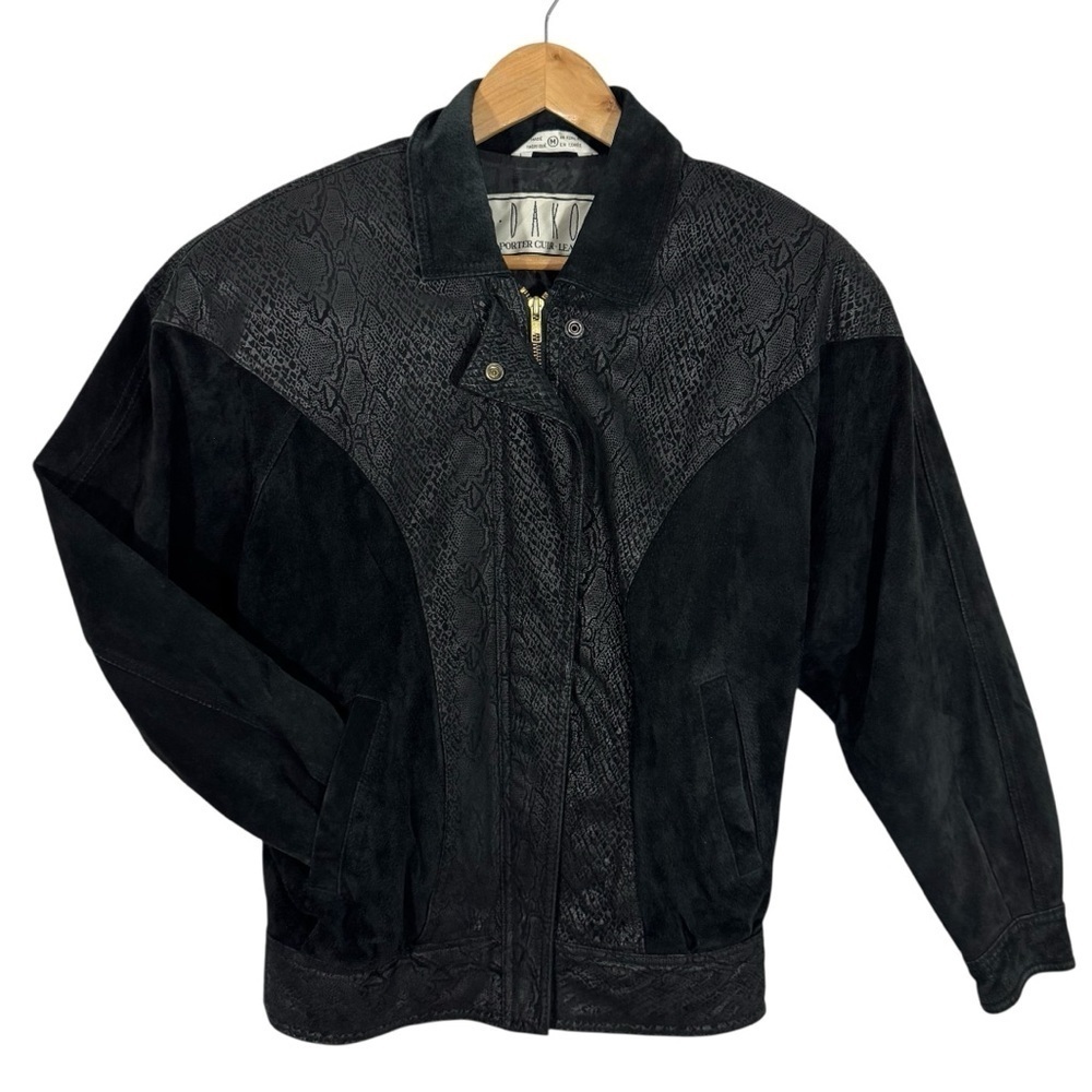 Vintage 80s BB Dakota Leather Bomber Jacket Sz M Black Moto Western Suede EUC